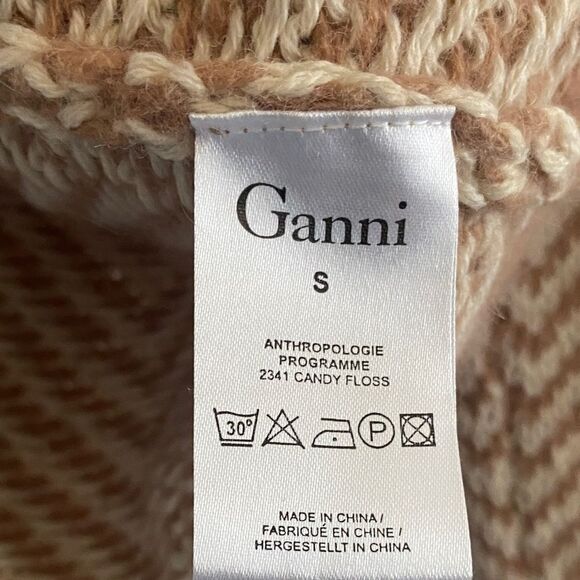 Ganni Tan Chevron Crew Neck Wool Sweater - Picture 3 of 7